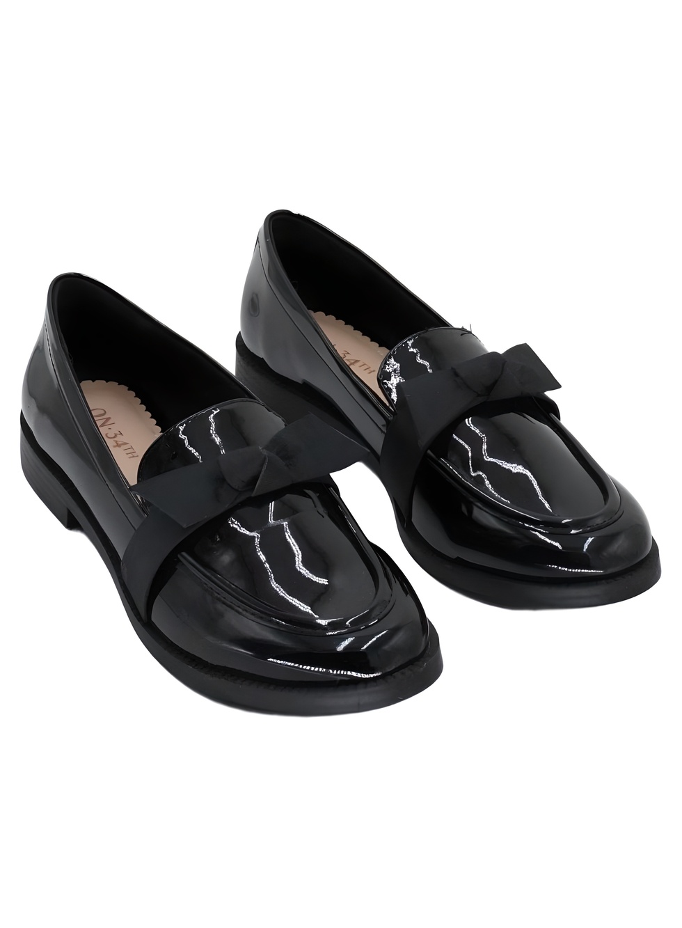 On 34th Womens Kasandra Bow Loafer Flat Black Patent Size 5.5M